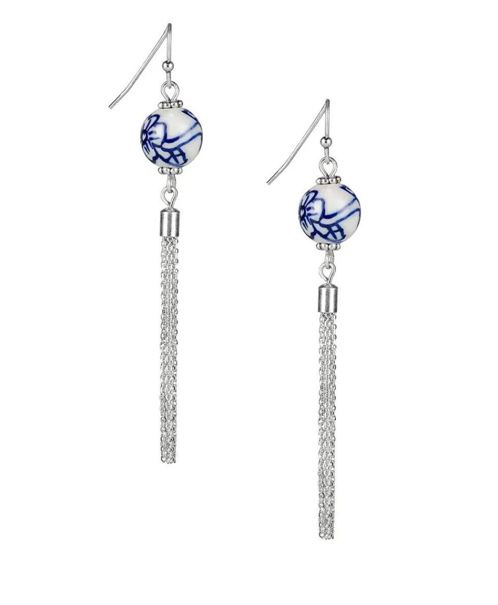 Patricia Nash Blue Bead Earrings W/ Tassels Hot