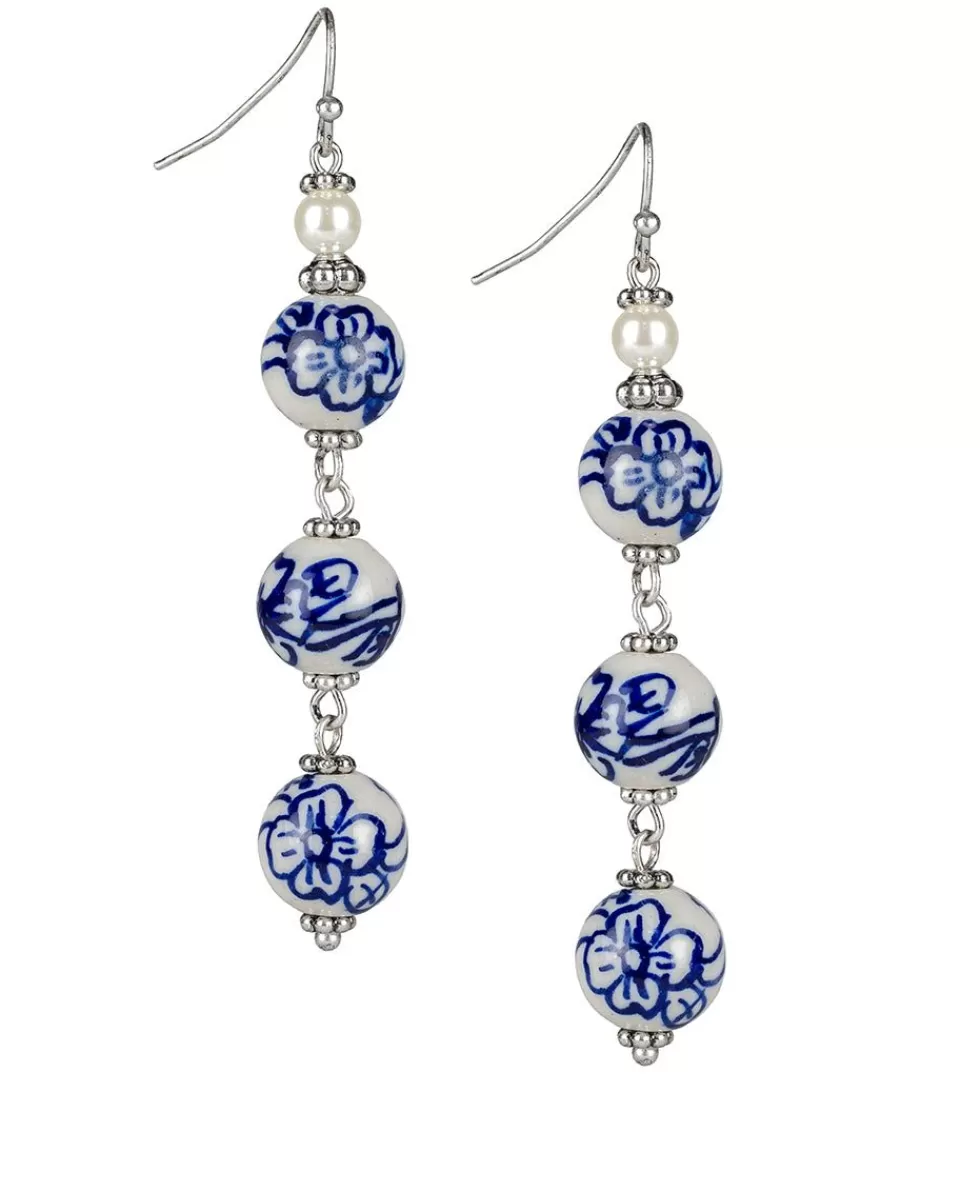 Patricia Nash Blue Triple Bead Drop Earrings Store