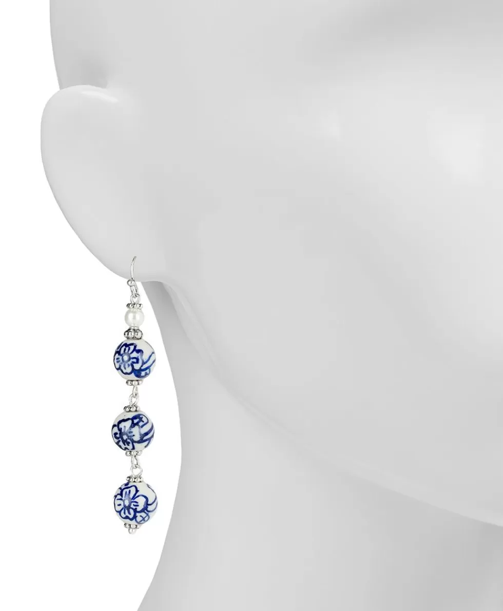 Patricia Nash Blue Triple Bead Drop Earrings Store