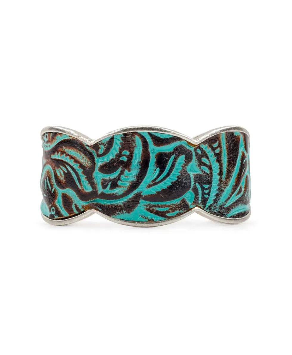 Patricia Nash Elisabetta Turquoise Leather Inset Cuff Cheap